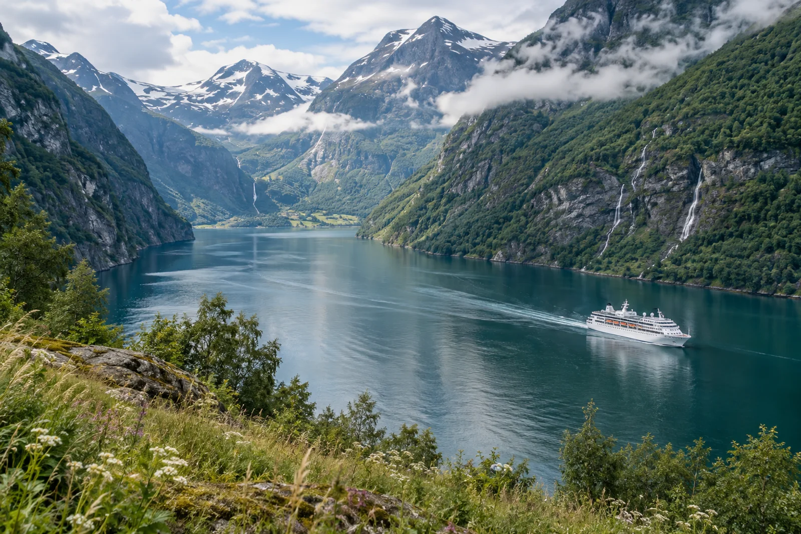 Mountain scenery around a peaceful fjord